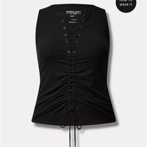 Torrid Rib Lace Up Ruched Tie Front Crop Tank